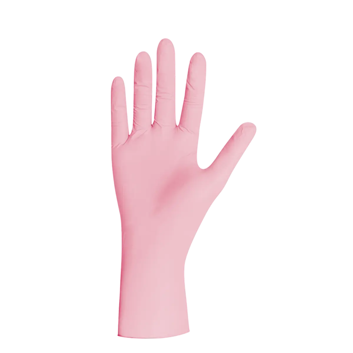 A pink smooth-textured unigloves pearl nitrile glove with a snug fit and natural hand shape
