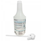 White plastic spray bottle labeled unigloves surface disinfectant alcohol-free with detached white trigger nozzle
