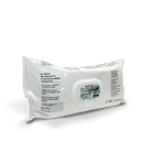 White plastic package of unigloves wet wipes plus alcohol disinfecting wipes with circular dispenser window and multilingual text
