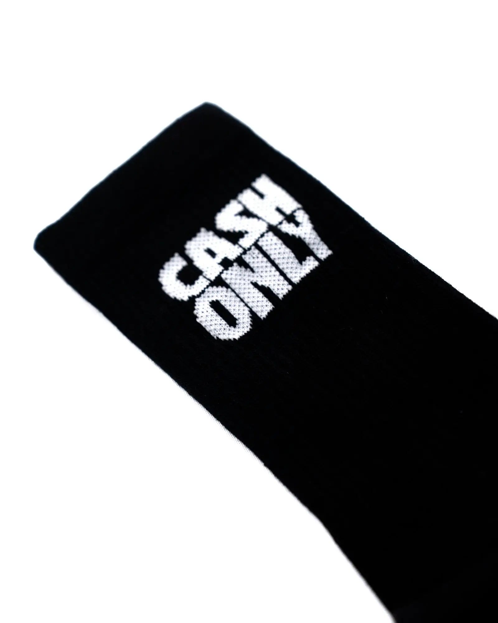 Black cotton cash only sock with white embroidered text from VICE ATTITUDE designed for casual wear