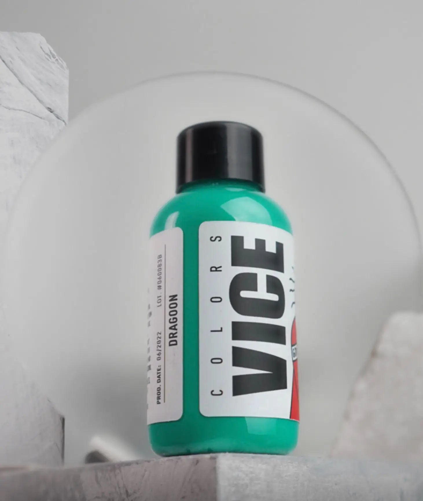 Vice dragoon teal acrylic paint bottle with black cap and white label for vibrant model detailing
