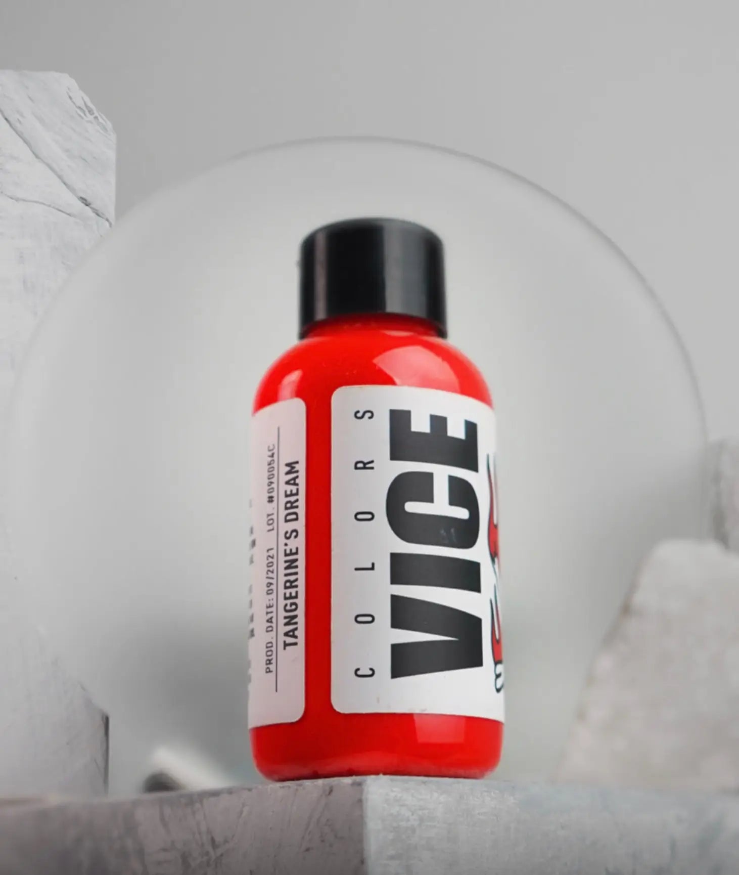 Vice colors acrylic paint bottle in vibrant tangerines dream red with black cap and bold white label