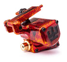VLAD BLAD Avenger 2 Pro Firestarter Tattoo-Maschine mit lebhaftem rot-orangefarbenem Flammenmuster und schwarzem stilisiertem Logo