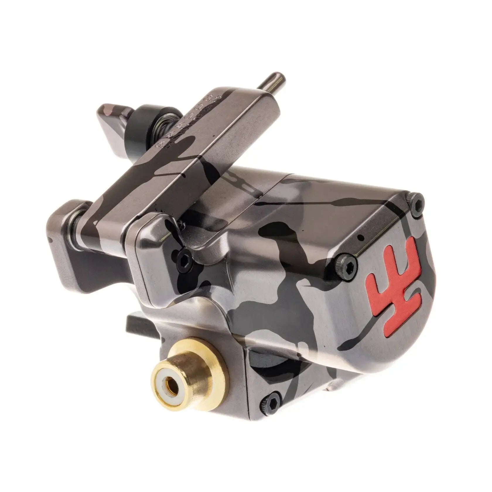 Schwarz-graues Tarnmuster VLAD BLAD Avenger 2 Pro tätowiermaschine aus titan mit rotem logo an der seite