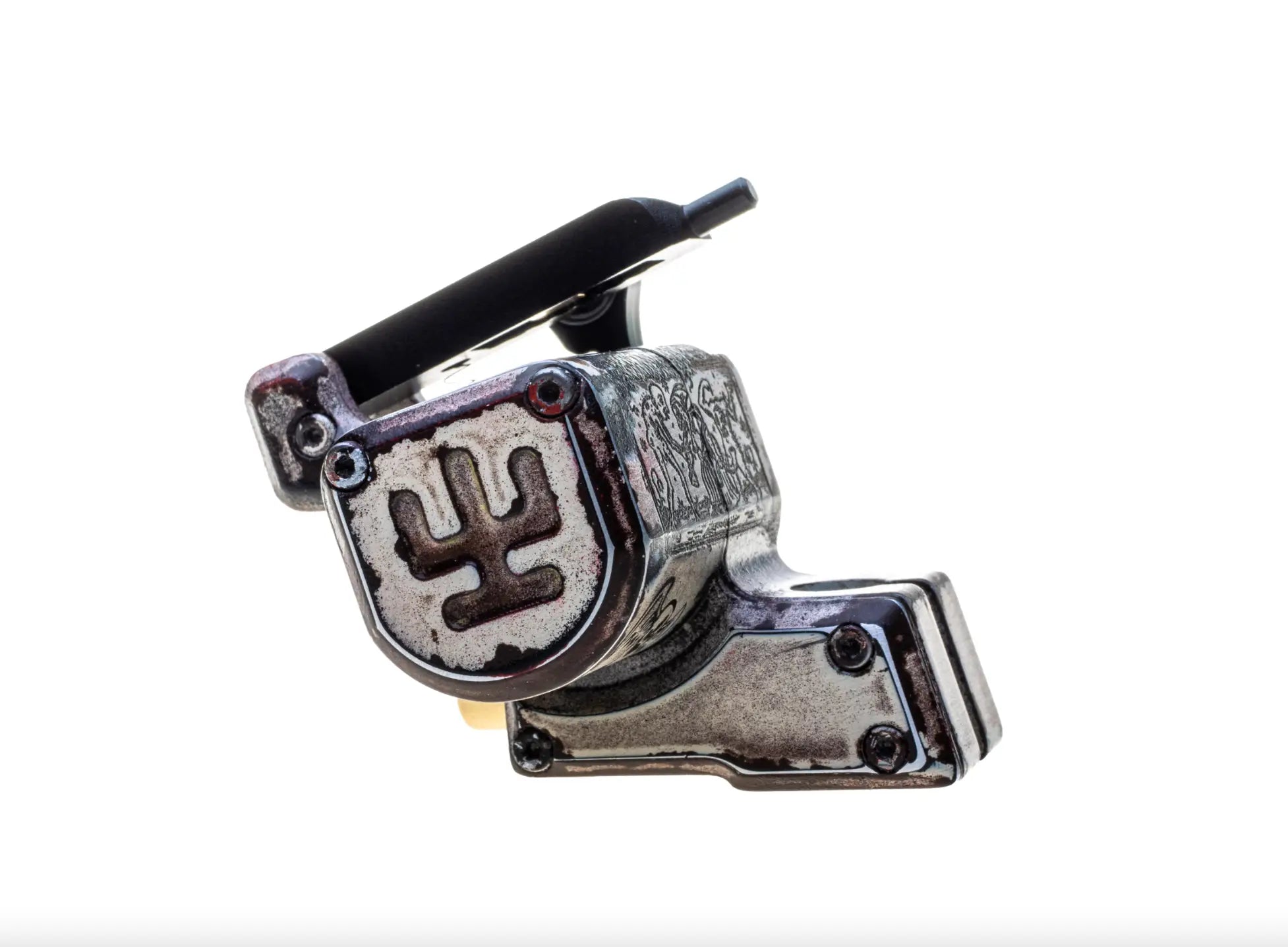Vlad Blad Avenger 2 Pro Muerte von Shpigel robuste metallische Tattoo-Maschine mit gealtertem Silberfinish und gravierten Details