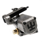 Tattoo-Maschine im Industrial-Stil VLAD BLAD Avenger 2 Pro mit mattem grauen Metallgehäuse, schwarzen Akzenten und goldener Messingfassung