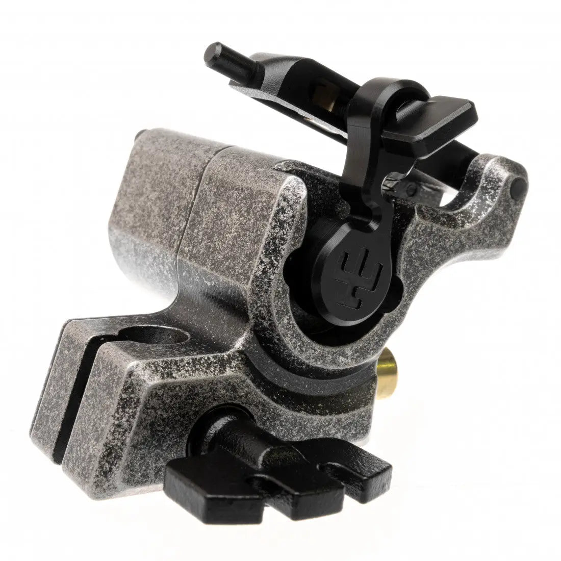 Schwarze und silberne Tätowiermaschine mit strukturierter metallischer Oberfläche und schwarzen Kunststoffkomponenten vlady blad avenger 2 pro Sarkophag des Gottes