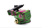 VLAD BLAD Avenger 2 Pro Tätowiermaschine im lebendigen Grün- und Pink-Graffiti-Stil mit schwarzem Griff und goldenem Anschluss