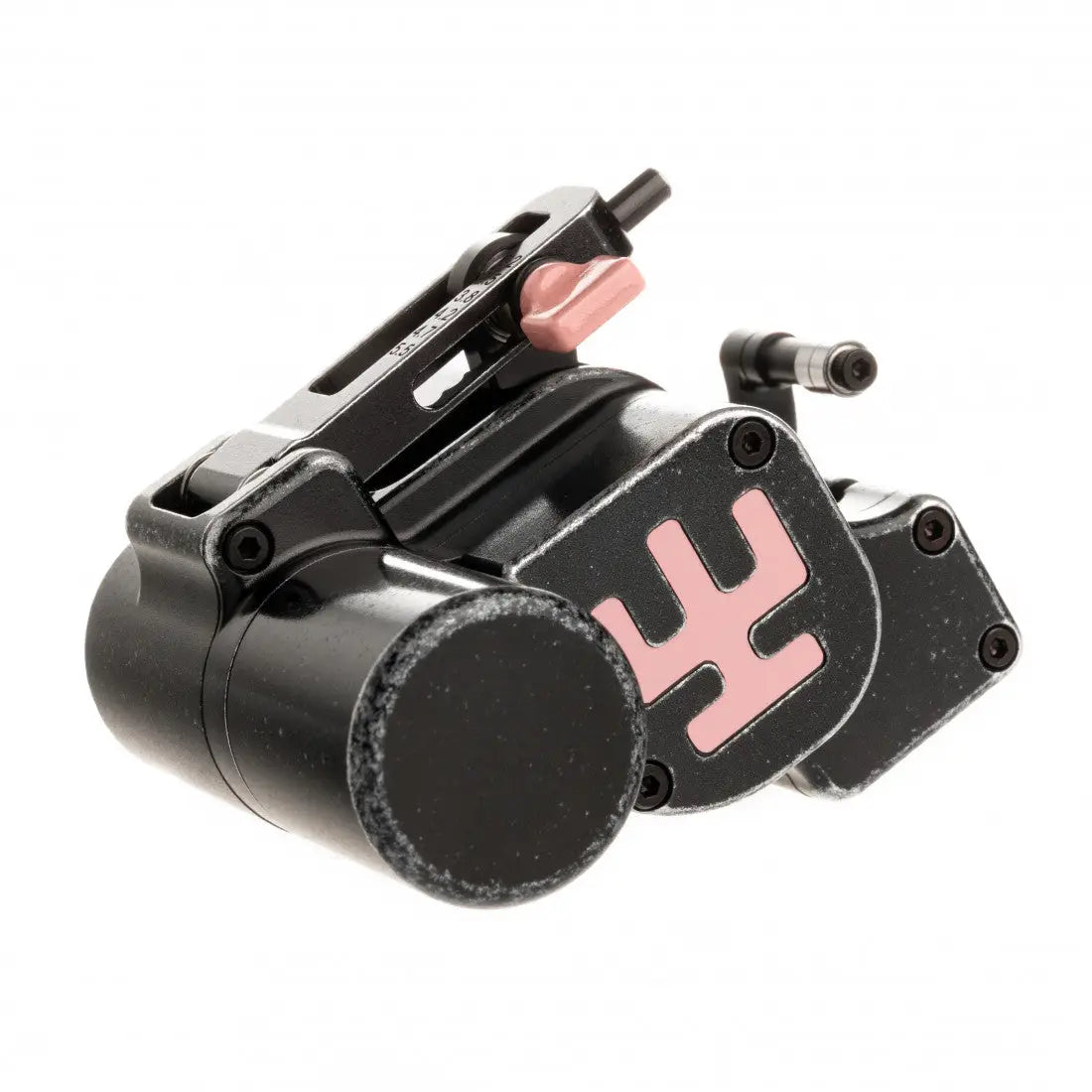 Schwarze Tätowiermaschine VLAD BLAD Avenger 4 Pro Cyber Scars Baby Pink mit metallischen Akzenten und pinkem Logo