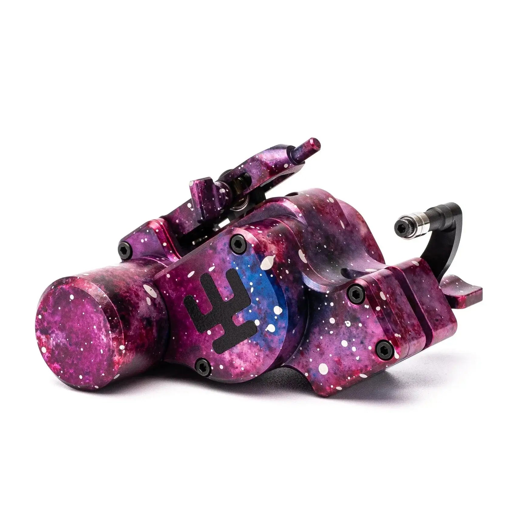 Vlads Blad Avenger 4 Pro Space-Tätowiermaschine mit lila-blauem Galaxie-Design und elegantem Metallic-Finish