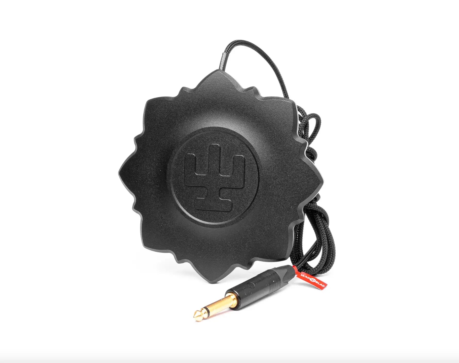 Black star-shaped plastic vladi blad borneo footswitch large with gold-plated 1/4-inch jack and coiled cable