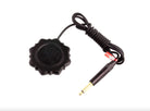 Vladi blad borneo footswitch small black textured circular device with embossed logo and gold tipped 6.35mm audio jack