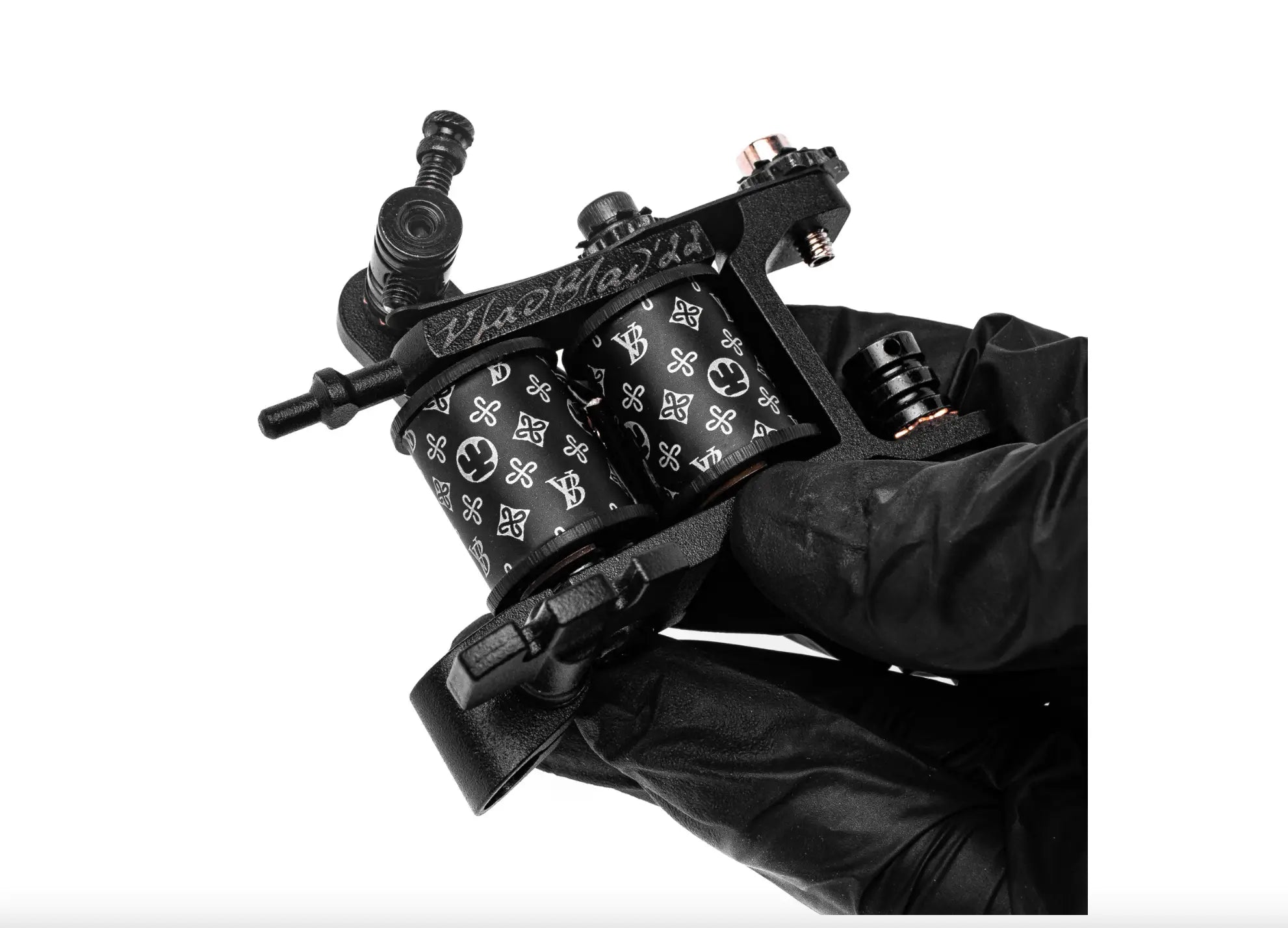 alt
Schwarze Tattoo-Coil-Maschine VLAD BLAD BDL1 Delicate Liner mit schlankem industriellem Design und weißen Totenkopf-und-Knochen-Mustern