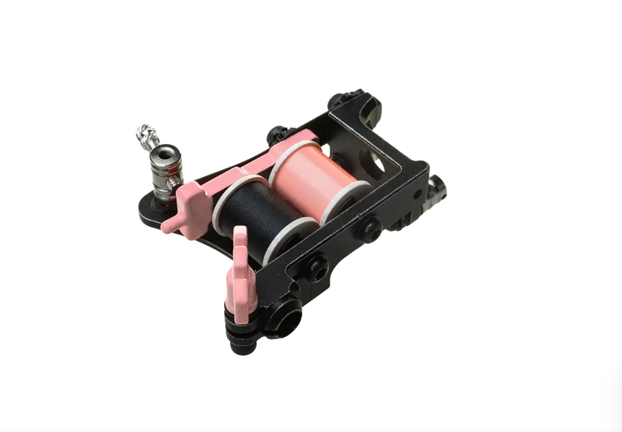 alt
Schwarze Tattoomaschine Vlady Blad Coil Blacker Packer Air mit pinken Kunststoffgriffen und Spulen für präzises Tätowieren