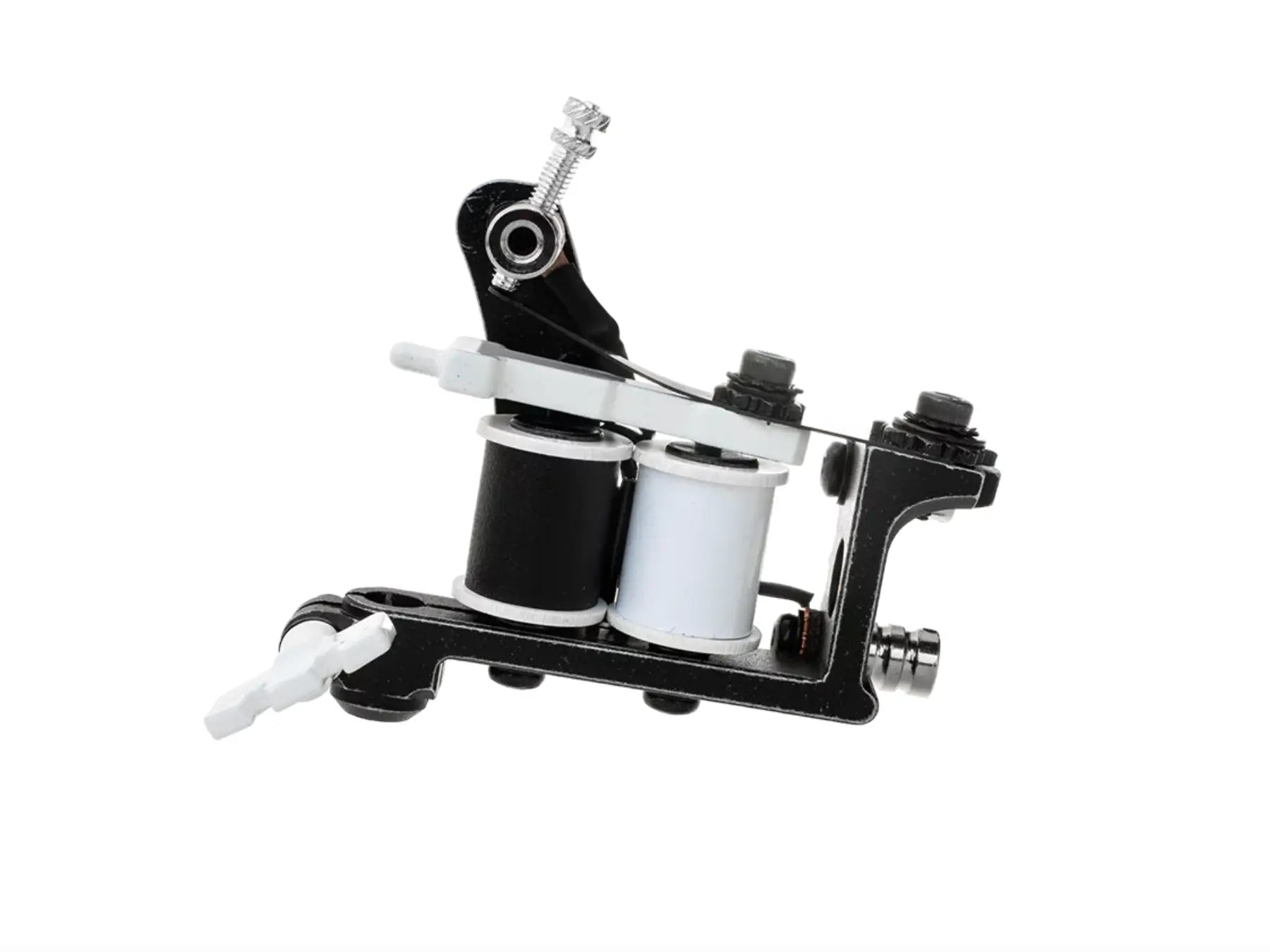 Schwarz-weiße Spulen-Tätowiermaschine mit Chromakzenten von VLAD BLAD für Blacker Packer Air
