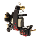 Schwarze Tattoo-Spulenmaschine VLAD BLAD Blacker Packer Pro mit goldenen Akzenten und rotem Blood-Money-Spritzerdesign