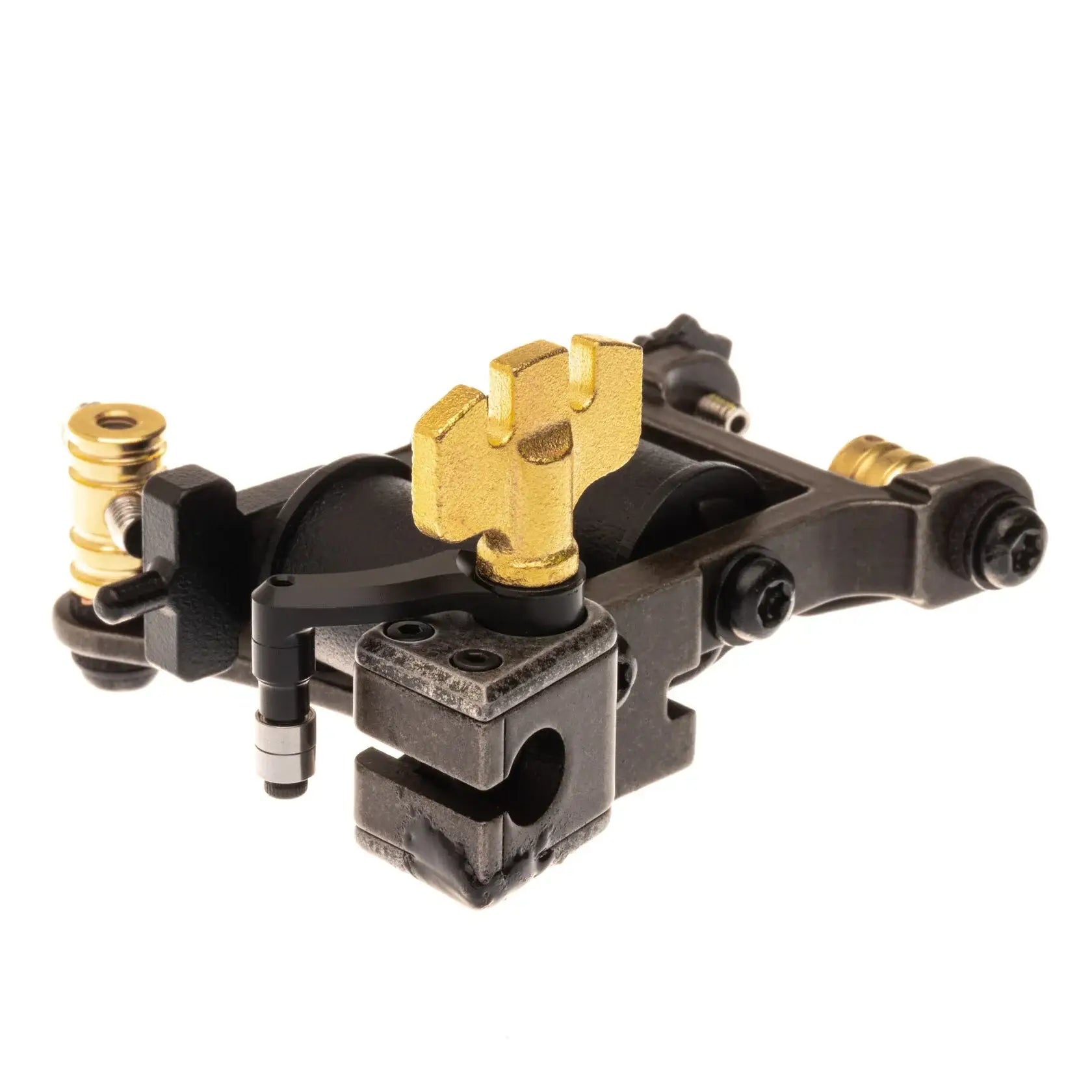 VLAD BLAD Coil Blacker Packer Pro Tätowiermaschine in Schwarz und Gold mit robuster Metallkonstruktion und altem Petroleum-Finish
