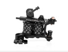 Schwarze VLAD BLAD Coil BRS1+RCA Power Liner Tattoo-Maschine mit industriellem Design und Coil-Mustern mit Smiley-Gesicht
