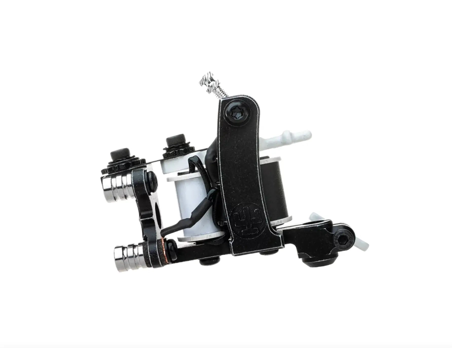 Schwarze und silberne Coil-Tätowiermaschine VLAD BLAD Fine Liner Air mit elegantem industriellem Design für präzises Tätowieren