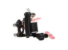Schwarze Tattoo-Coil-Maschine VLAD BLAD mit pinken ergonomischen Griffen und metallischen Akzenten für Feinlineer und Airbrush-Anwendung
