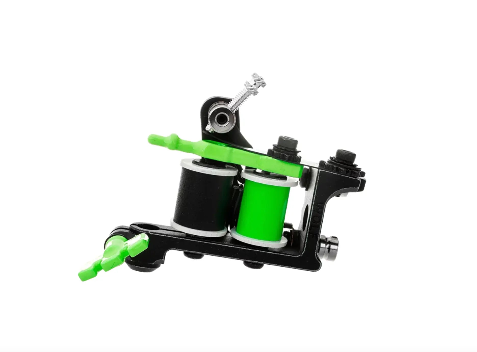 alt
Vlads Blatt Coil-Fineliner-Air-Tätowiermaschine mit schwarzem und neongrünem Rahmen sowie zwei schwarzen und grünen Spulen