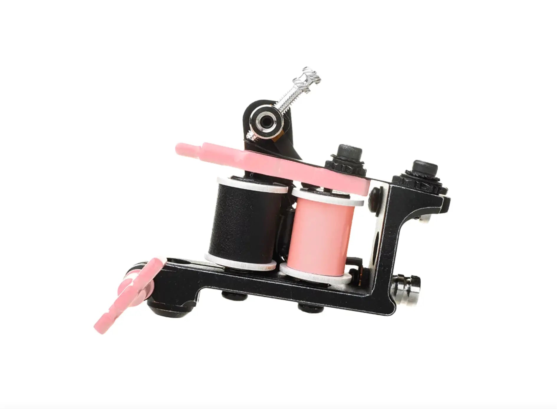 Schwarze vlade blad Spulen-Tätowiermaschine Infinite Liner Air mit pinken Akzenten und zwei Spulen für präzise Linienführung