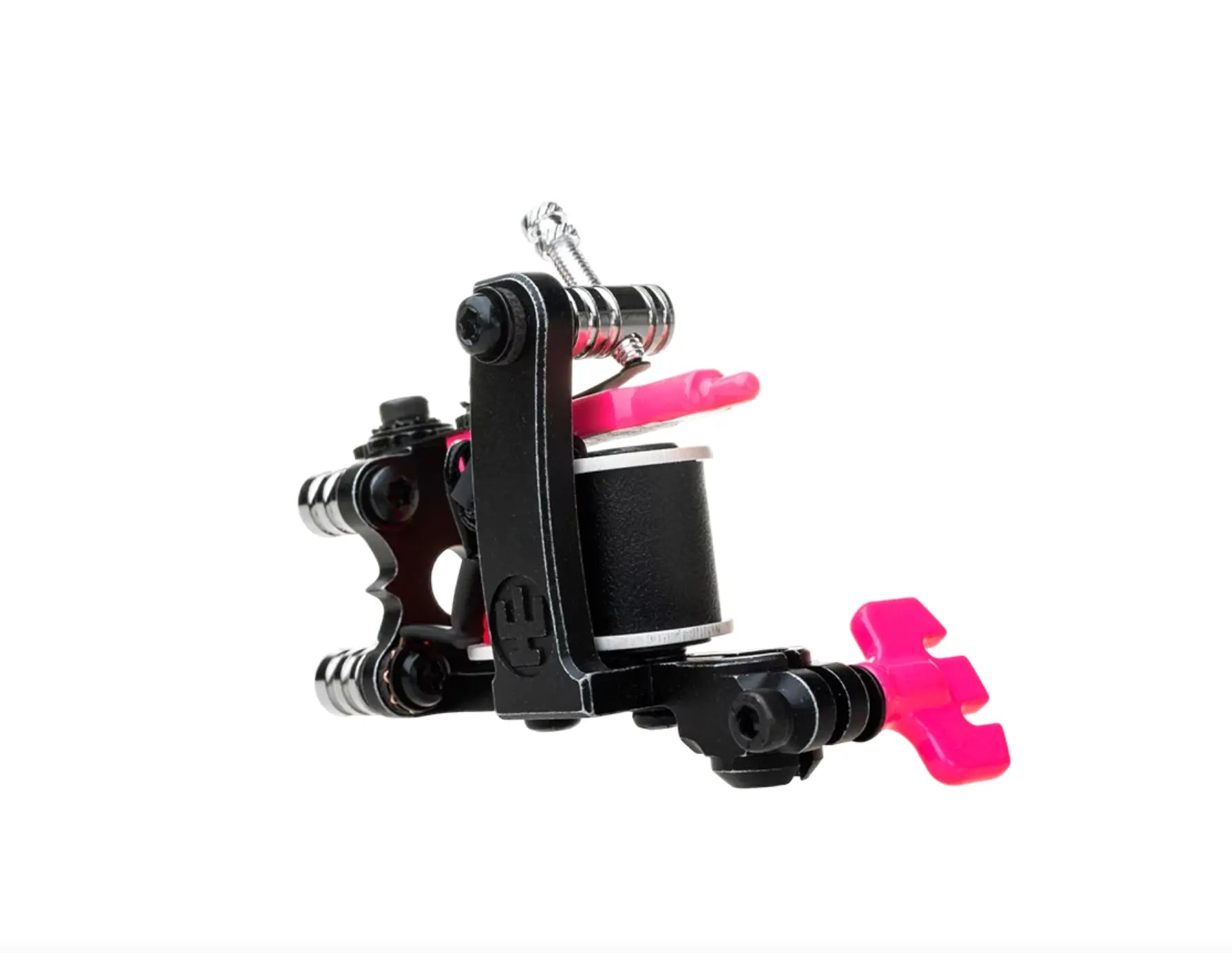 Schwarze Tattoo-Maschine VLAD BLAD Coil Infinite Liner Air mit leuchtend pinken Akzenten und ergonomischem Design