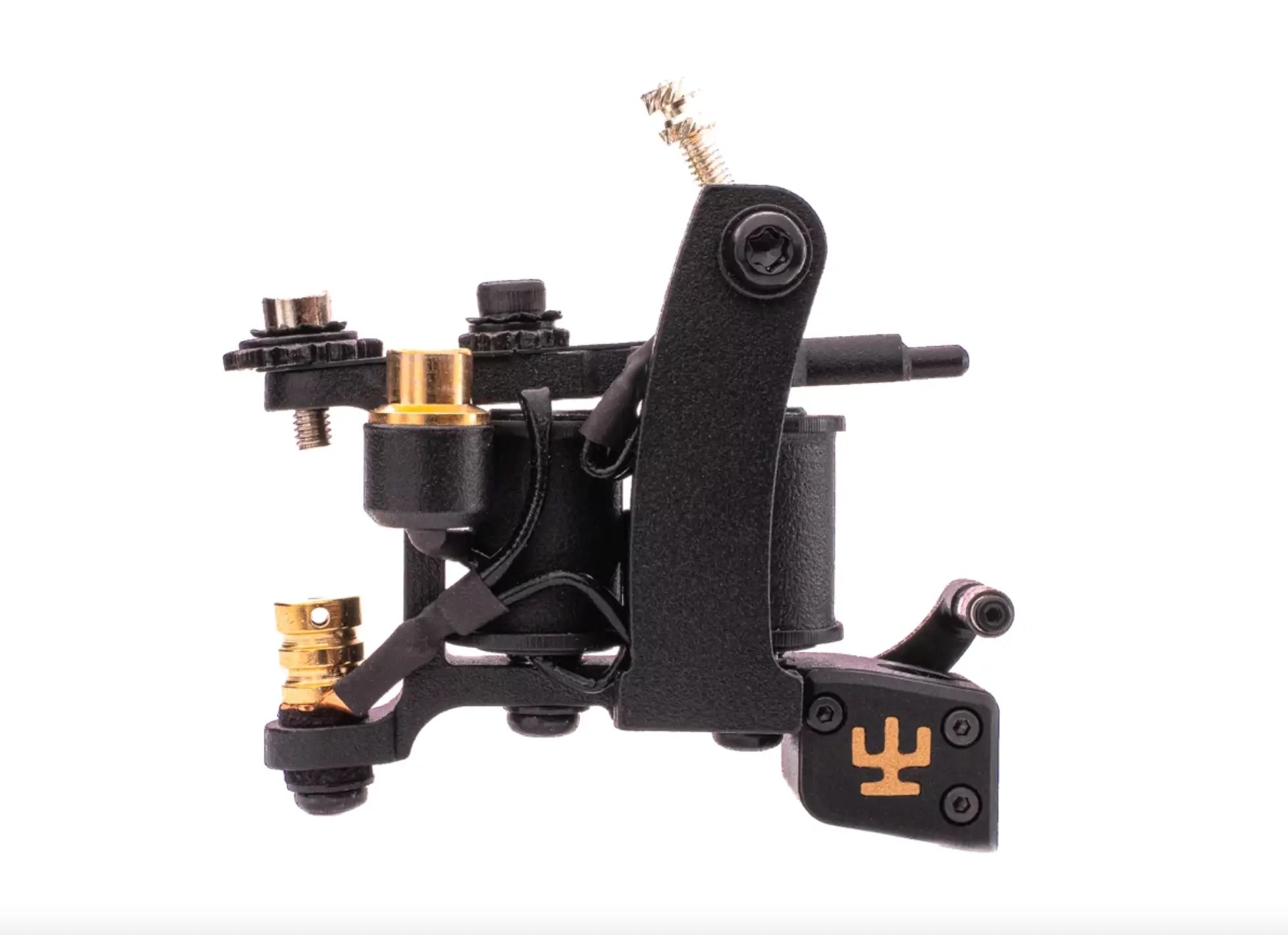 VLAD BLAD Coil Infinite Liner Pro schwarze Tätowiermaschine mit goldenen metallischen Akzenten und markantem Logo am Griff
