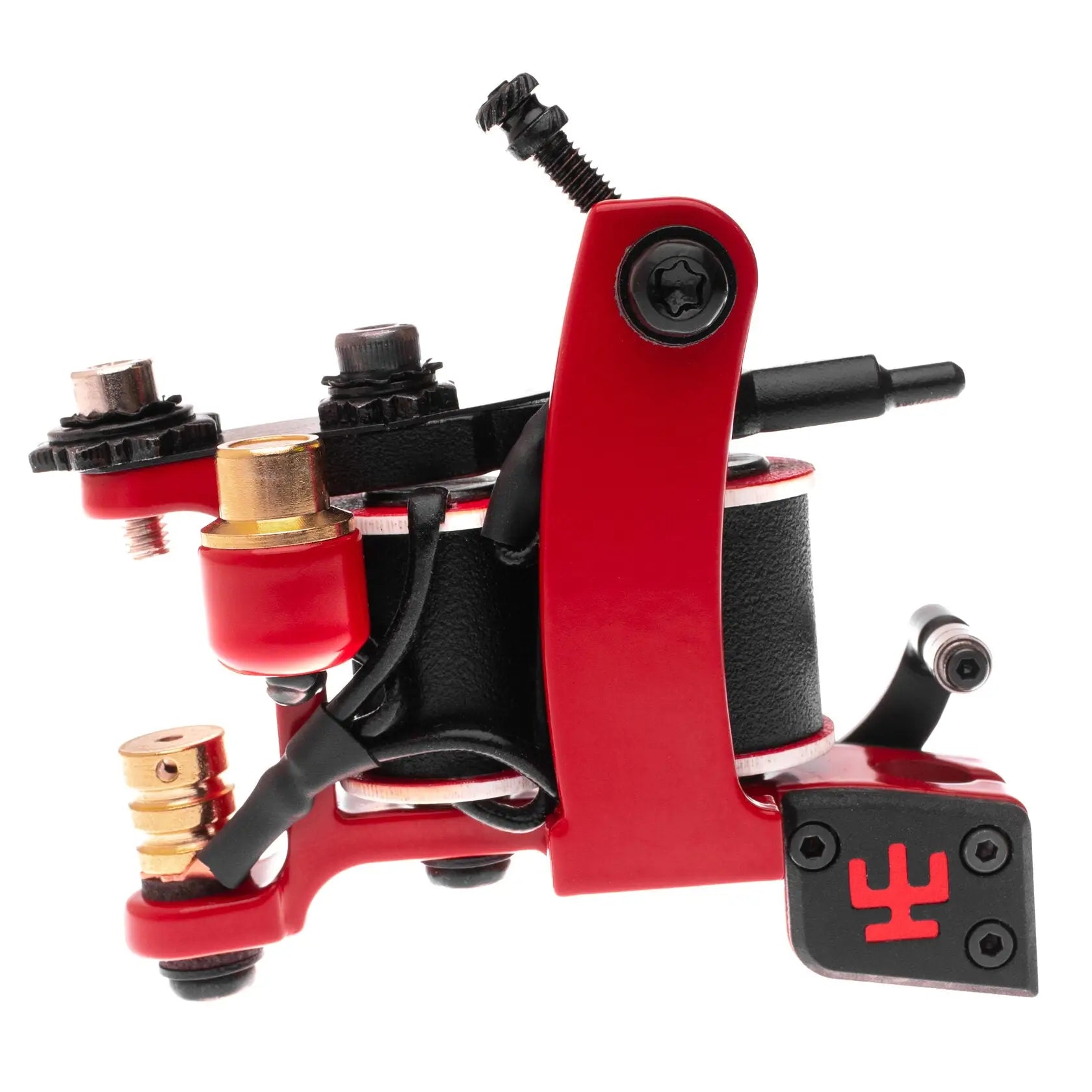 VLAD BLAD Coil Infinite Liner Pro Vamp Tätowiermaschine in Rot und Schwarz mit goldenen Akzenten für präzises Linieren