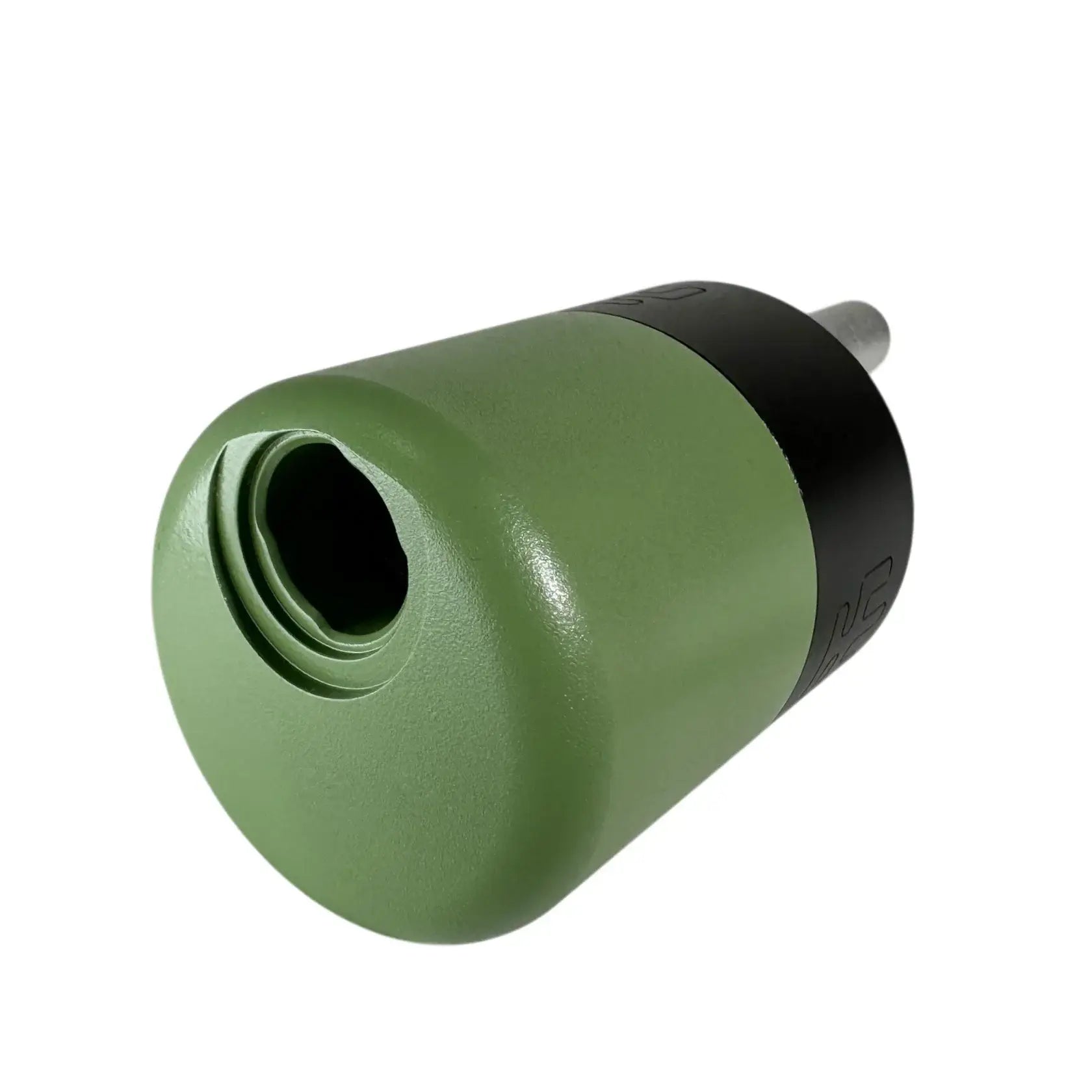 Olive green and black cylindrical tool handle with threaded hole for vlad blad magic balance grip use