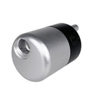 Silver and black cylindrical vladd blad magic balance grip device with threaded opening and embossed logo visible
