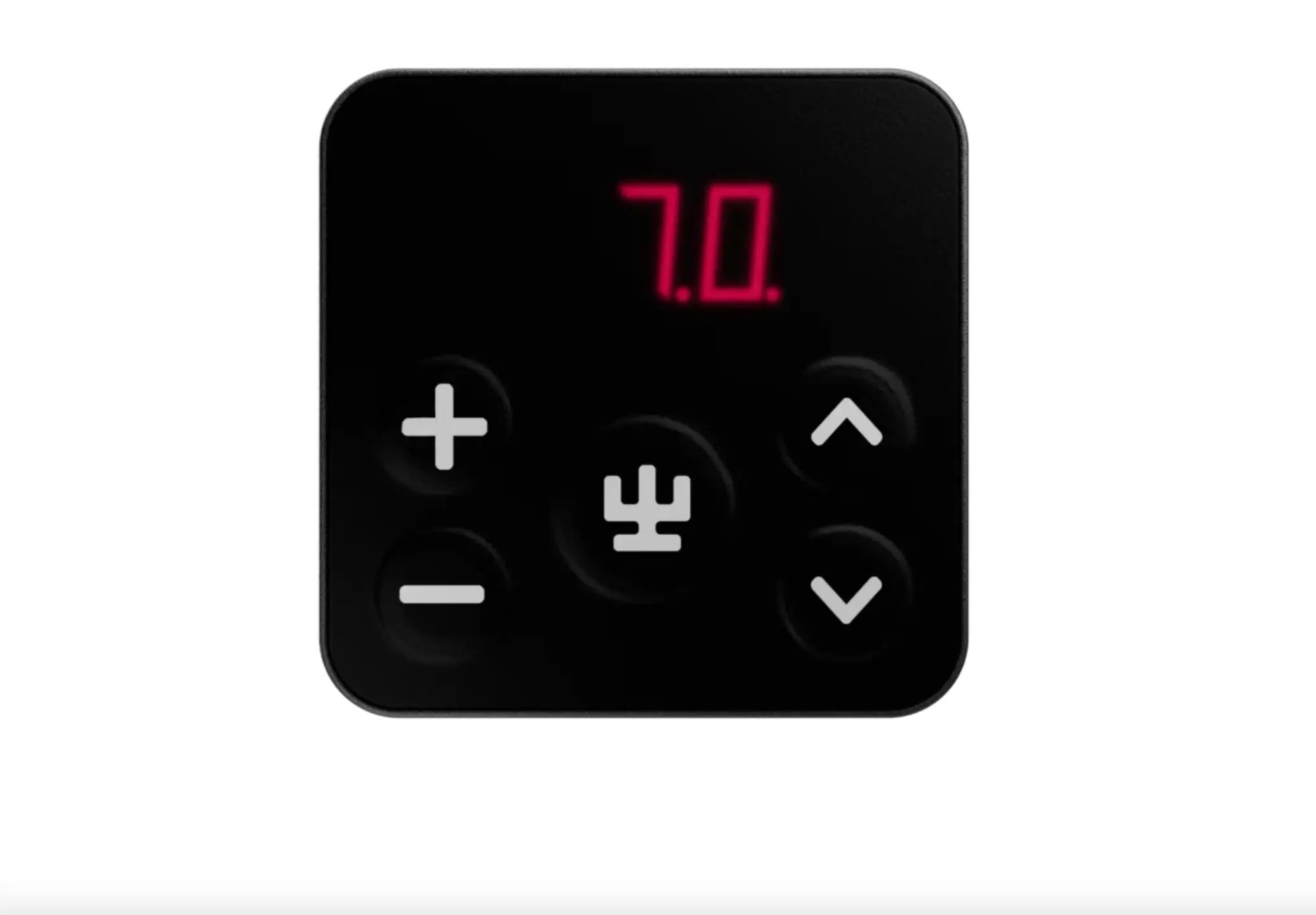 Black square vlad blad powerbox 5 pro remote control with red digital display showing 7.0 and white directional buttons