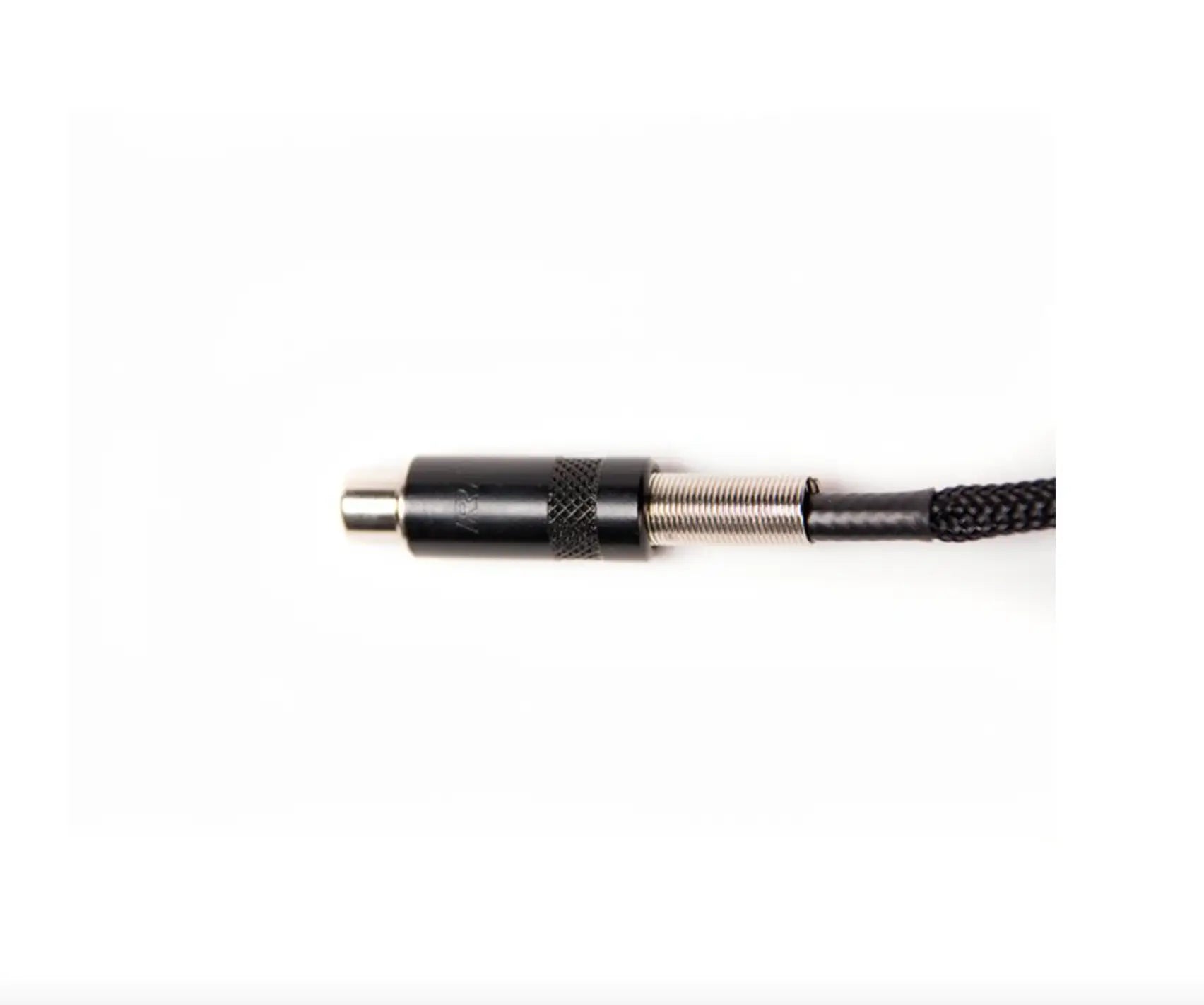 Vlad blad rca adaptor with black braided cable and matte black silver metallic connector with knurled grip section