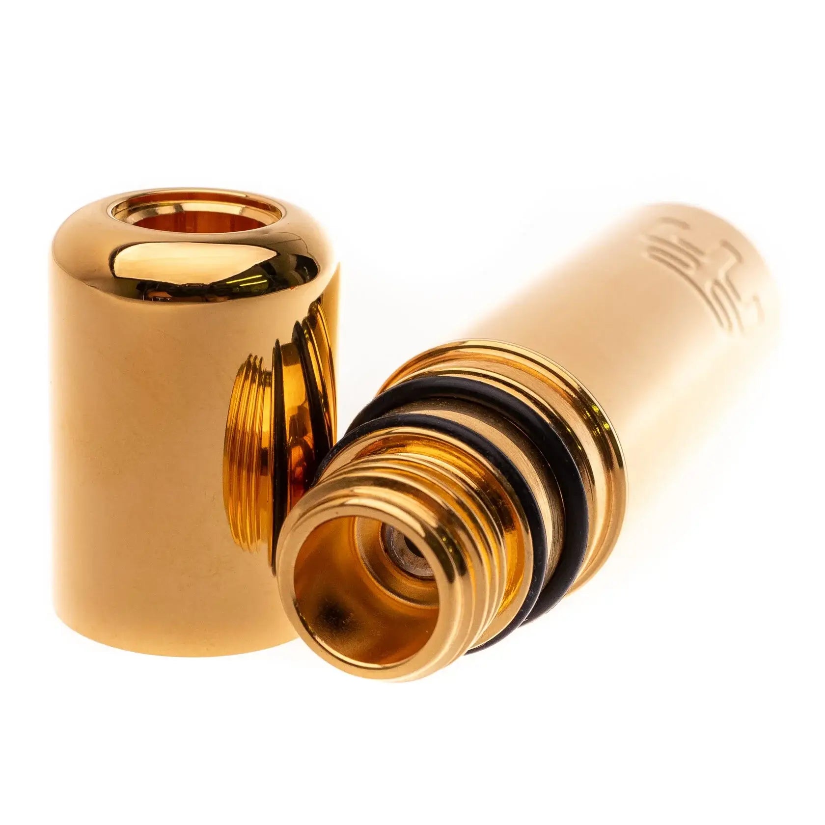 Goldfarbene zylindrische Farben-cartridge mit Gewinde-Metall tip und schwarzen Gummidichtungen für vlad blad ultron 2 moneymaker by shpigel