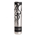 Silver cylindrical lipstick tube with black flame swirls and carlos magone branding from vlad blad ultron 4