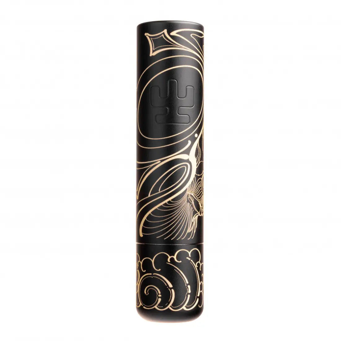 Black cylindrical lipstick case with gold filigree and stylized emblem from Vlad Blad Ultron 4 by Kubec