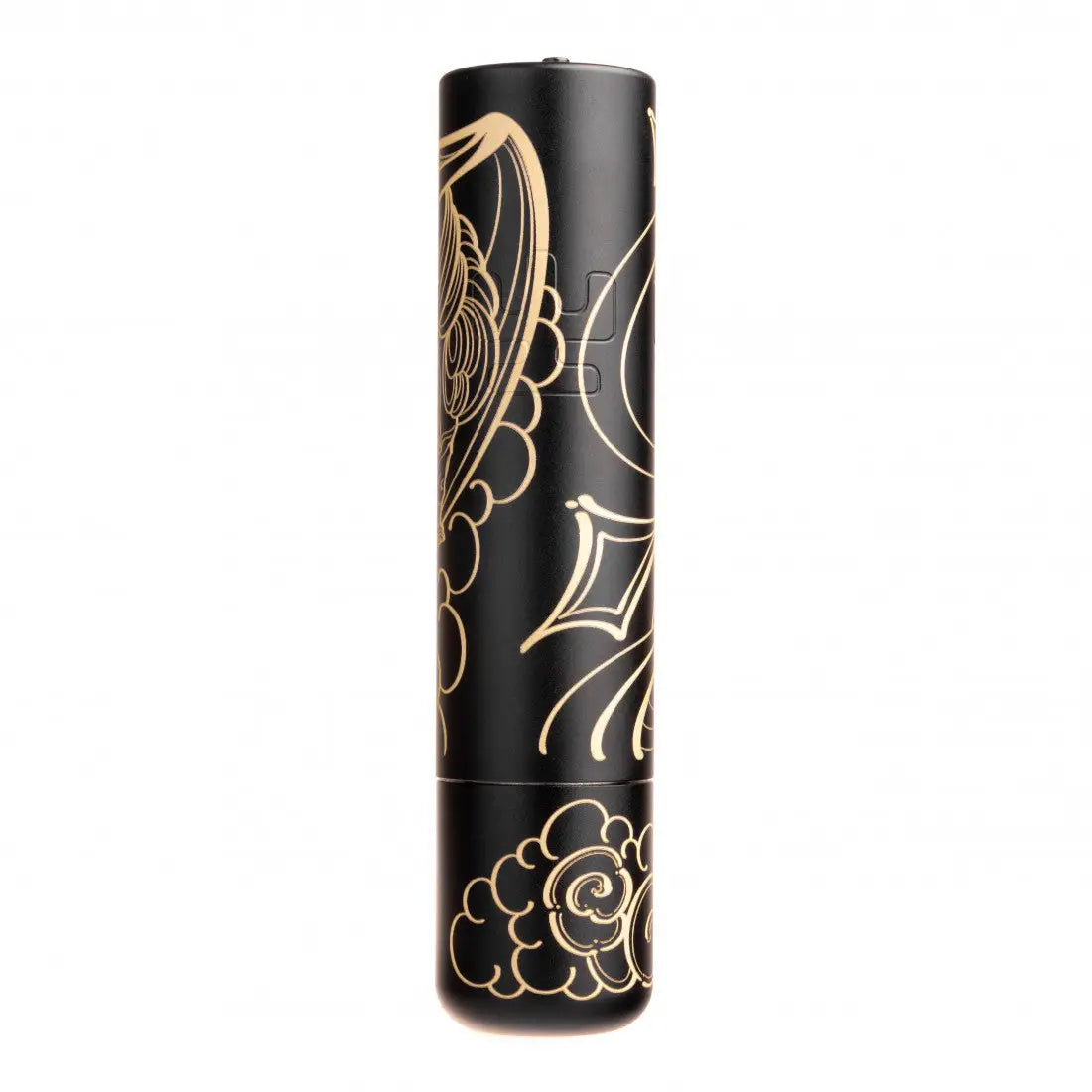 Black cylindrical lipstick tube with intricate gold filigree designs from vlad blad ultron 4 by kubec