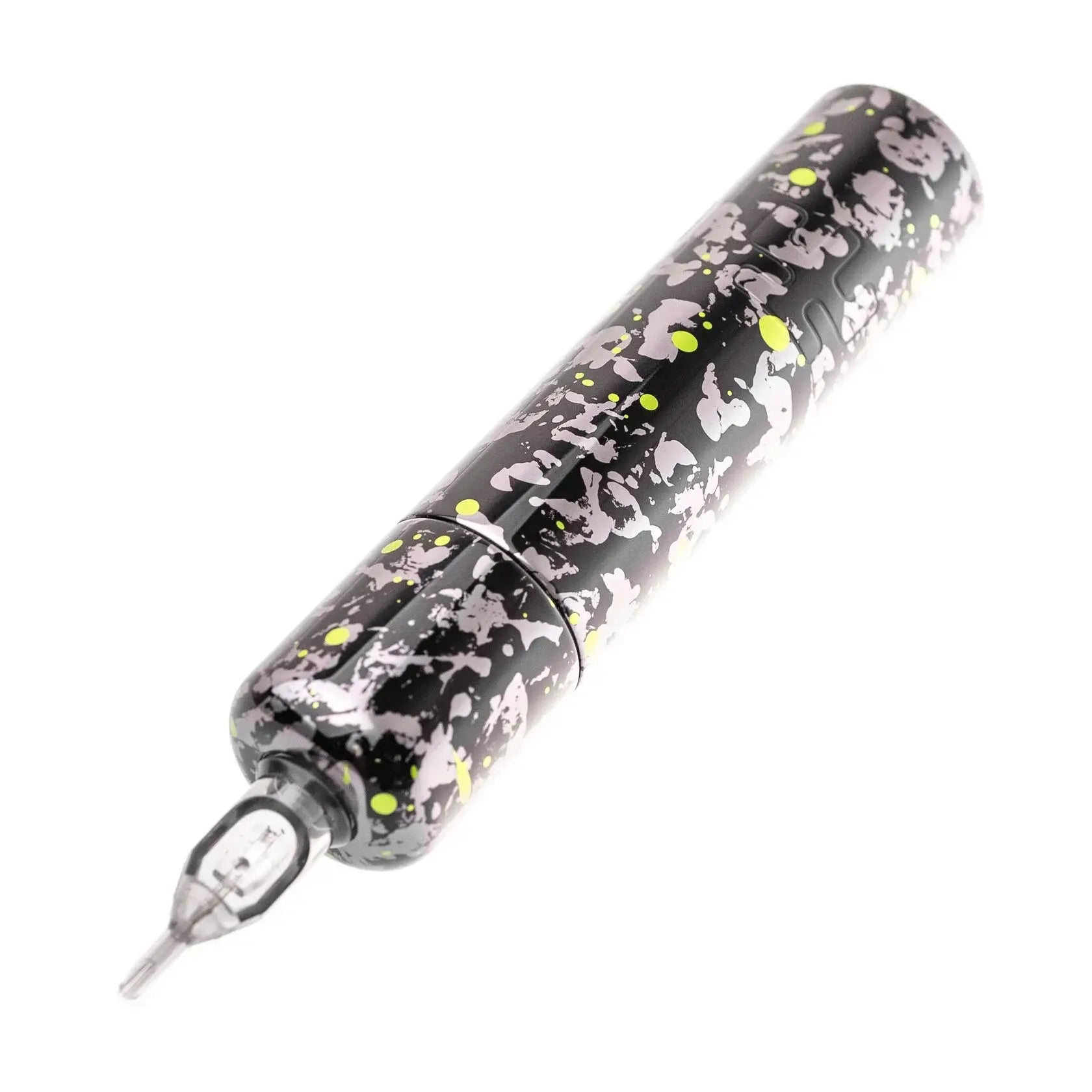 Vlad blad ultron 4 electric tattoo machine in black and neon green splatter with clear needle tip camo drop grey green