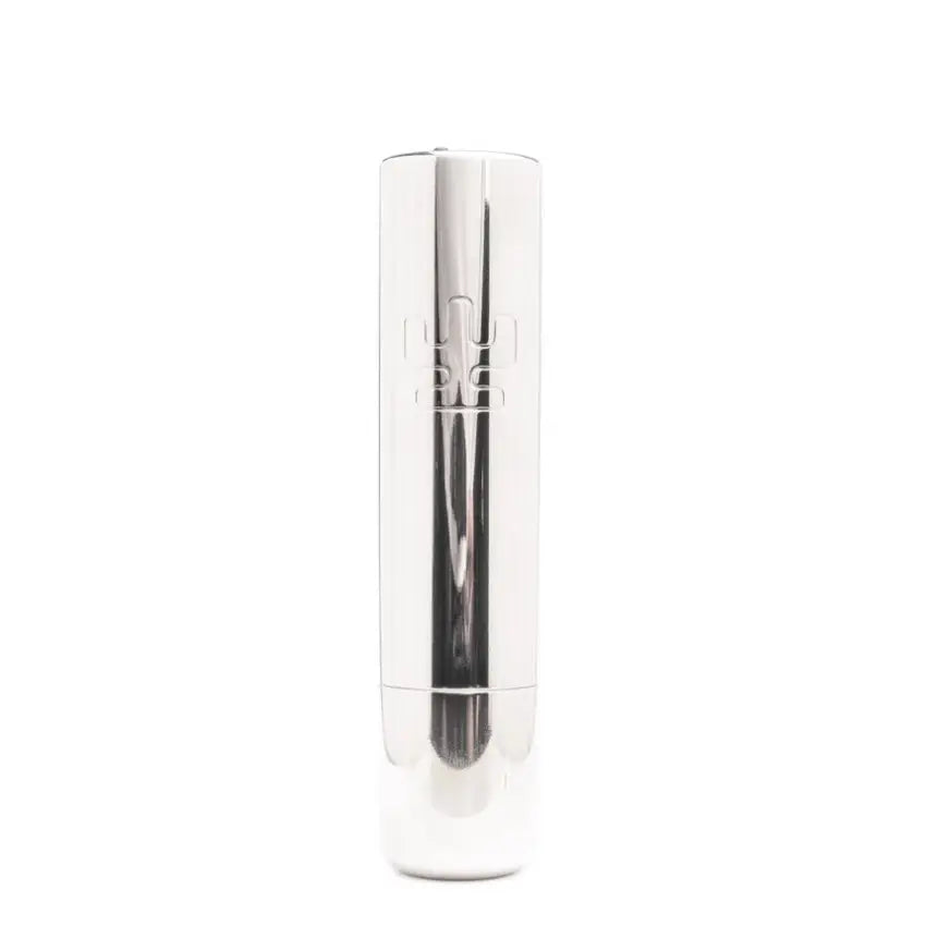 A sleek cylindrical silver lipstick tube with reflective metallic finish and embossed branding for vlad blad ultron 4 nickel