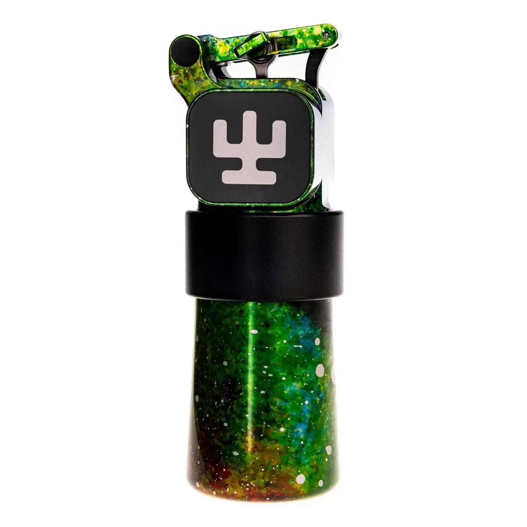 Vlad blad ultron 4 pro kosmisch leuchtend grüne Wasserflasche in Galaxie-Muster mit metallischer Oberfläche, schwarzem Deckel und Henkel