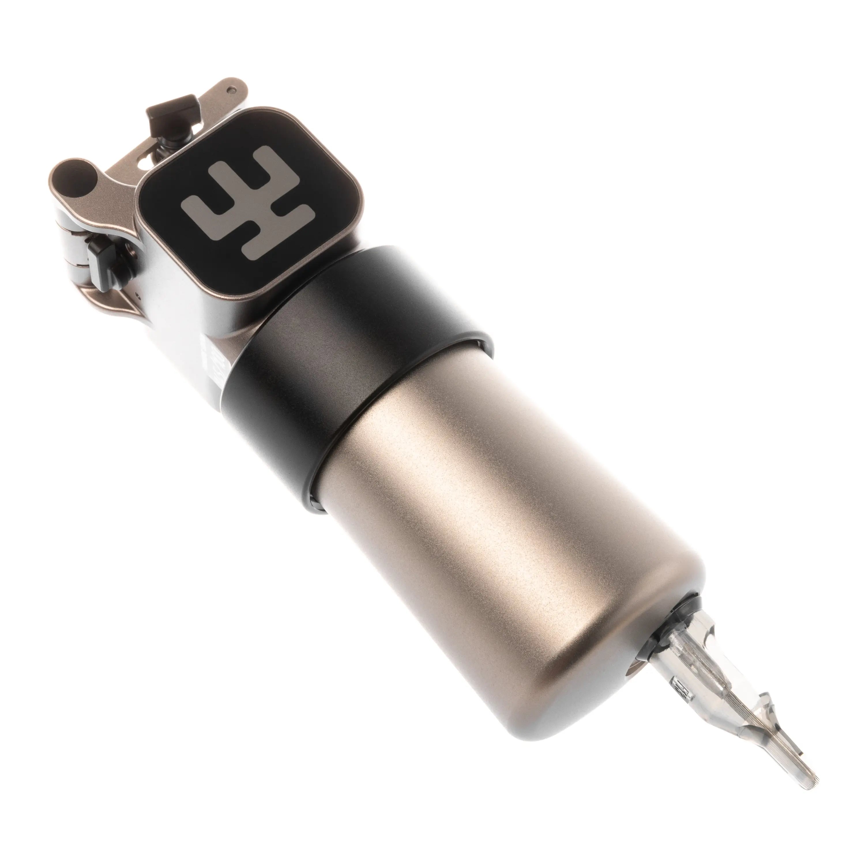 Silber und schwarz VLAD BLAD Ultron 4 Pro Tätowiermaschine mit schlankem Metallgehäuse und prominentem Logo auf dem oberen Gehäuse