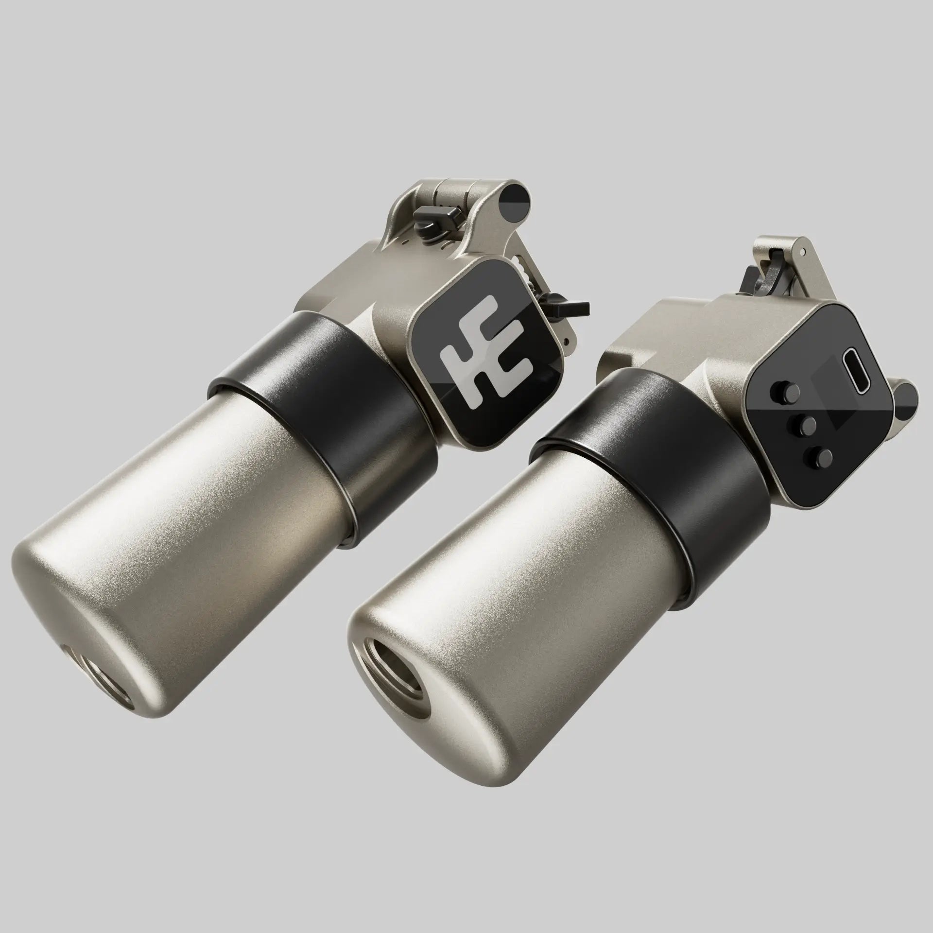 Silber und schwarze VLAD BLAD Ultron 4 Pro Morning Champagne tragbare Ladegeräte mit elegantem zylindrischem Design und USB-C-Anschluss