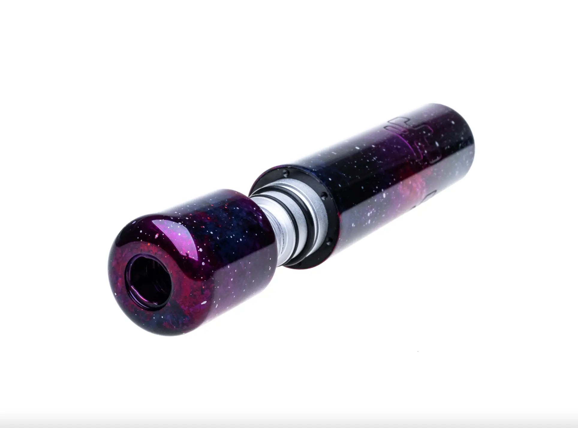 Purple glass pipe with metallic silver connector and speckled galaxy design from VLAD BLAD Ultron 4 Space collection