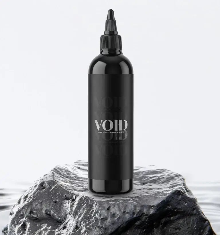 Black plastic bottle of void tattoo ink with pigment structure and black tattoo ink for professional use 200 ml