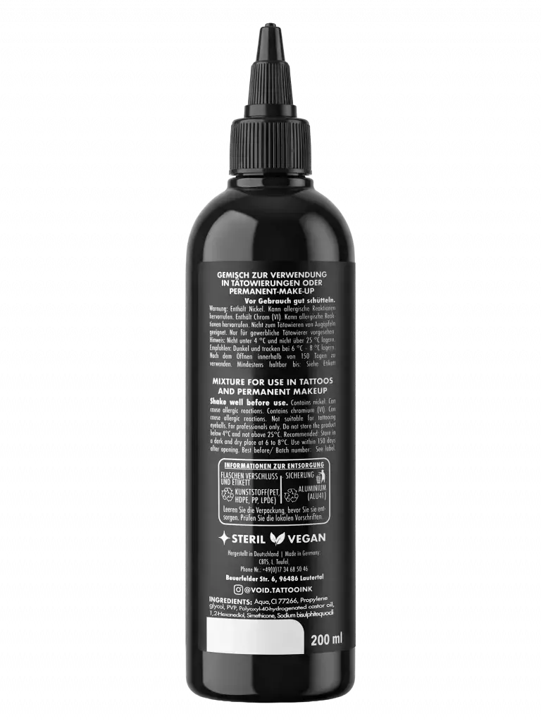 Black tattoo ink bottle void tattoo ink 200 ml with pigment structure for tattoo and permanent makeup use