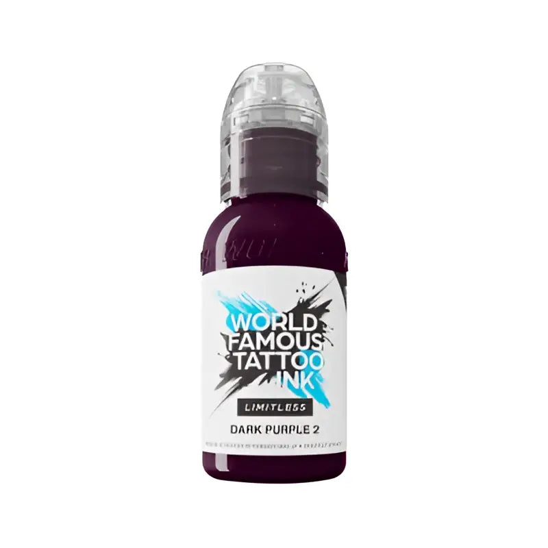 World Famous Limitless Tattoo-Tinte in Dunkelviolett, 2-Farben, in einer klaren Plastikflasche mit 30 ml und silbernem Deckel