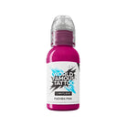 Fuchsia-pinke world famous grenzenlose Tattoo-Farben-Flasche mit transparentem Kunststoffdeckel und weißem Etikett für Drachen-Set, 30 ml