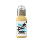 Eine elegante transparente Flasche mit leuchtend gelben world famous Tattoo-Farben von limitless, beschriftet mit decadent queen, 30 ml