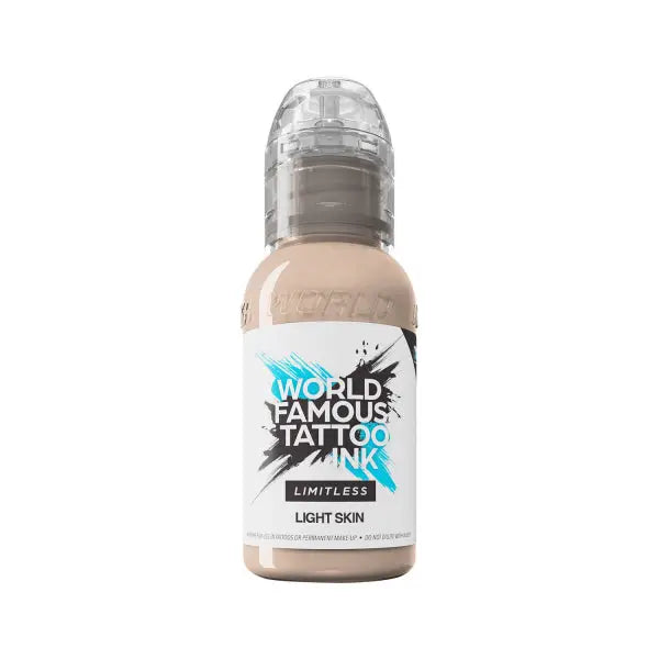 A sleek transparent bottle of world famous limitless tattoo ink in light skin shade from michele turco portrait set