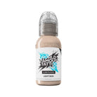 A sleek transparent bottle of world famous limitless tattoo ink in light skin shade from michele turco portrait set